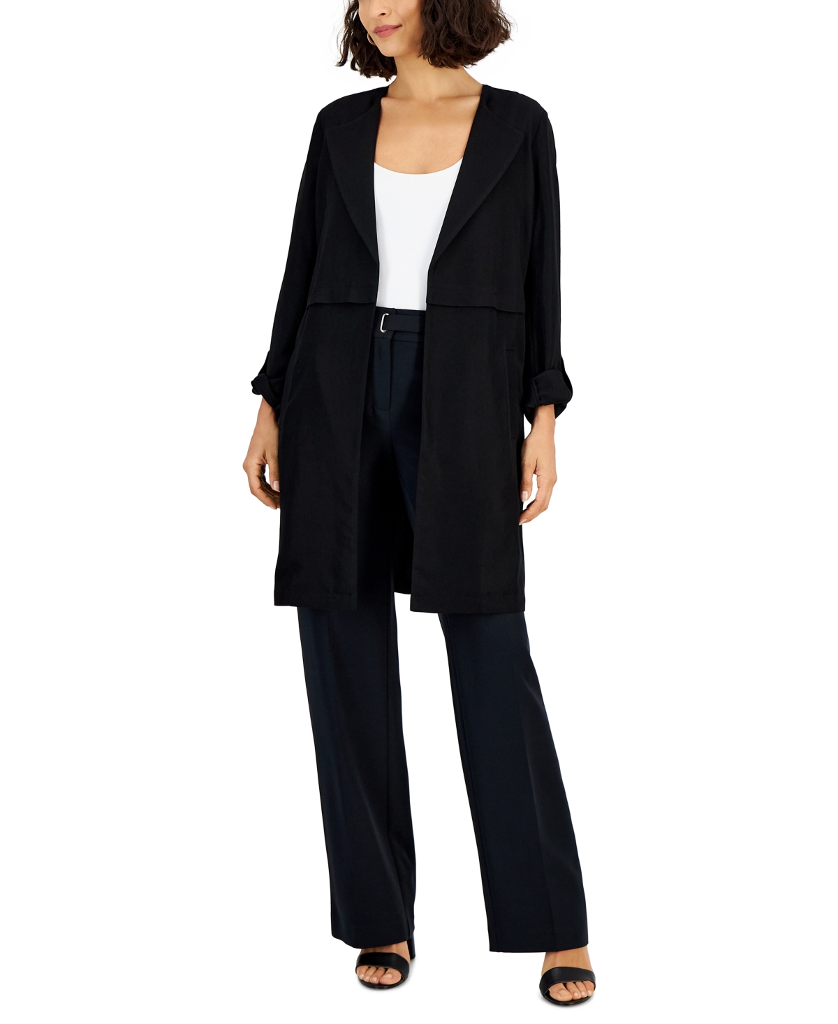 Nine West Women's Open-front Duster Jacket In Black
