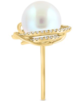 EFFY&reg; Freshwater Pearl (13mm) & Diamond (1/3 ct. t.w.) Love Knot Ring in 14k Gold
