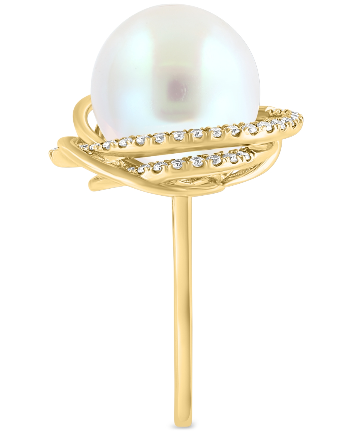 Effy Freshwater Pearl (13mm) & Diamond (1/3 ct. t.w.) Love Knot Ring in 14k Gold - 14K Gold
