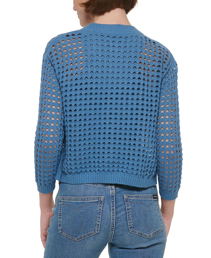 Calvin Klein Jeans Women's Cotton Open-Stitch Cardigan Sweater - Macy's