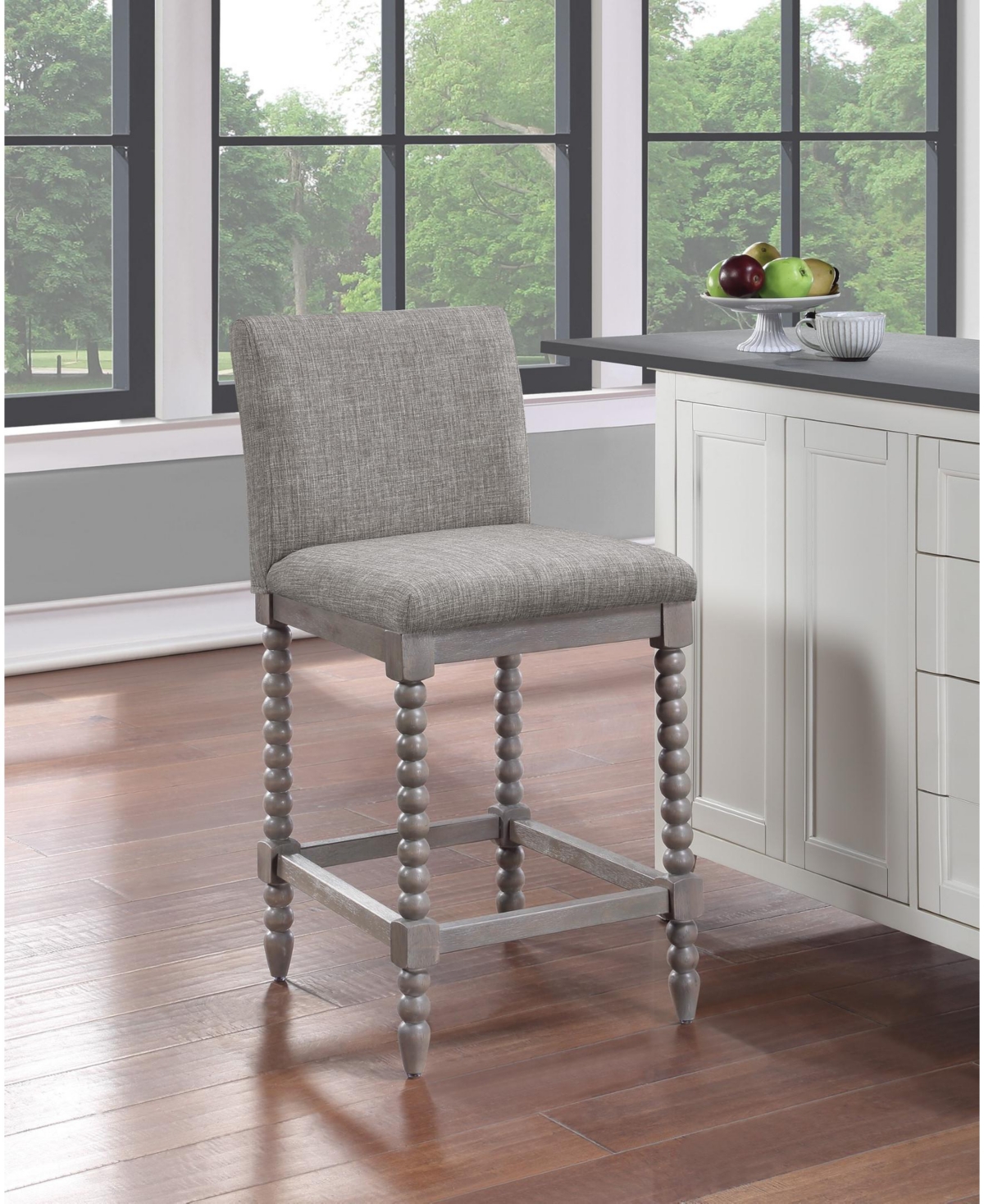 Abbott Spindle Counter Stool with Frame and Faux Leather - Brushed Gray
