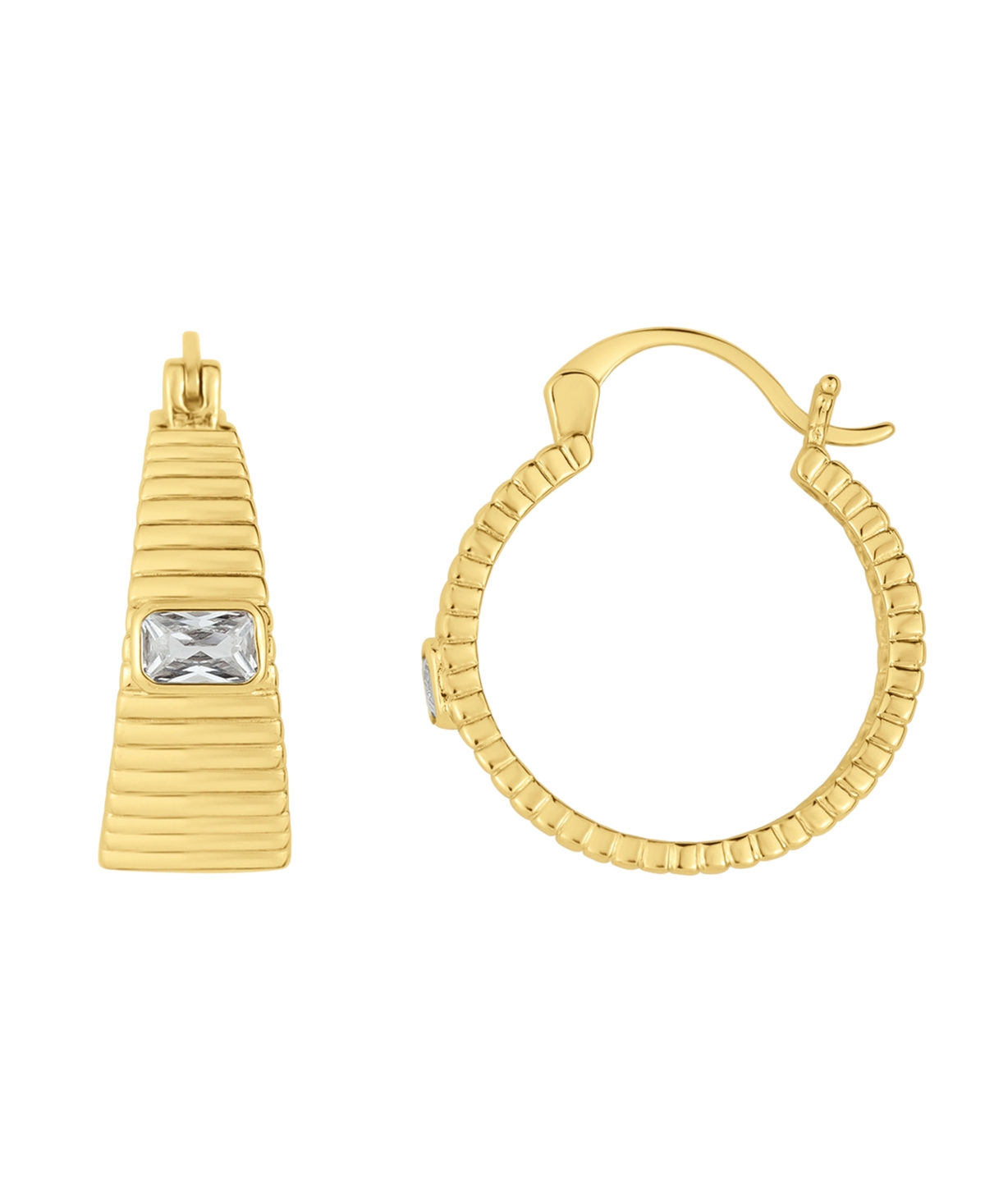 And Now This Cubic Zirconia 18k Gold Plated Ribbed Texture Hoop Earring In K Gold Plated Over Brass