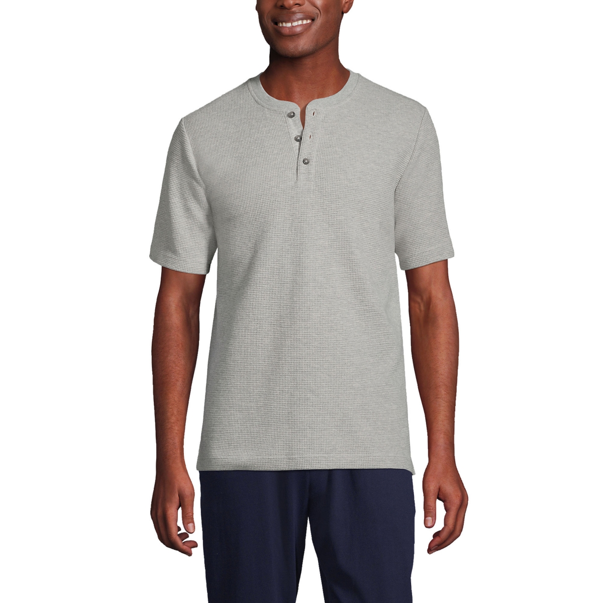 Men's Waffle Short Sleeve Pajama Henley - Deep sea navy