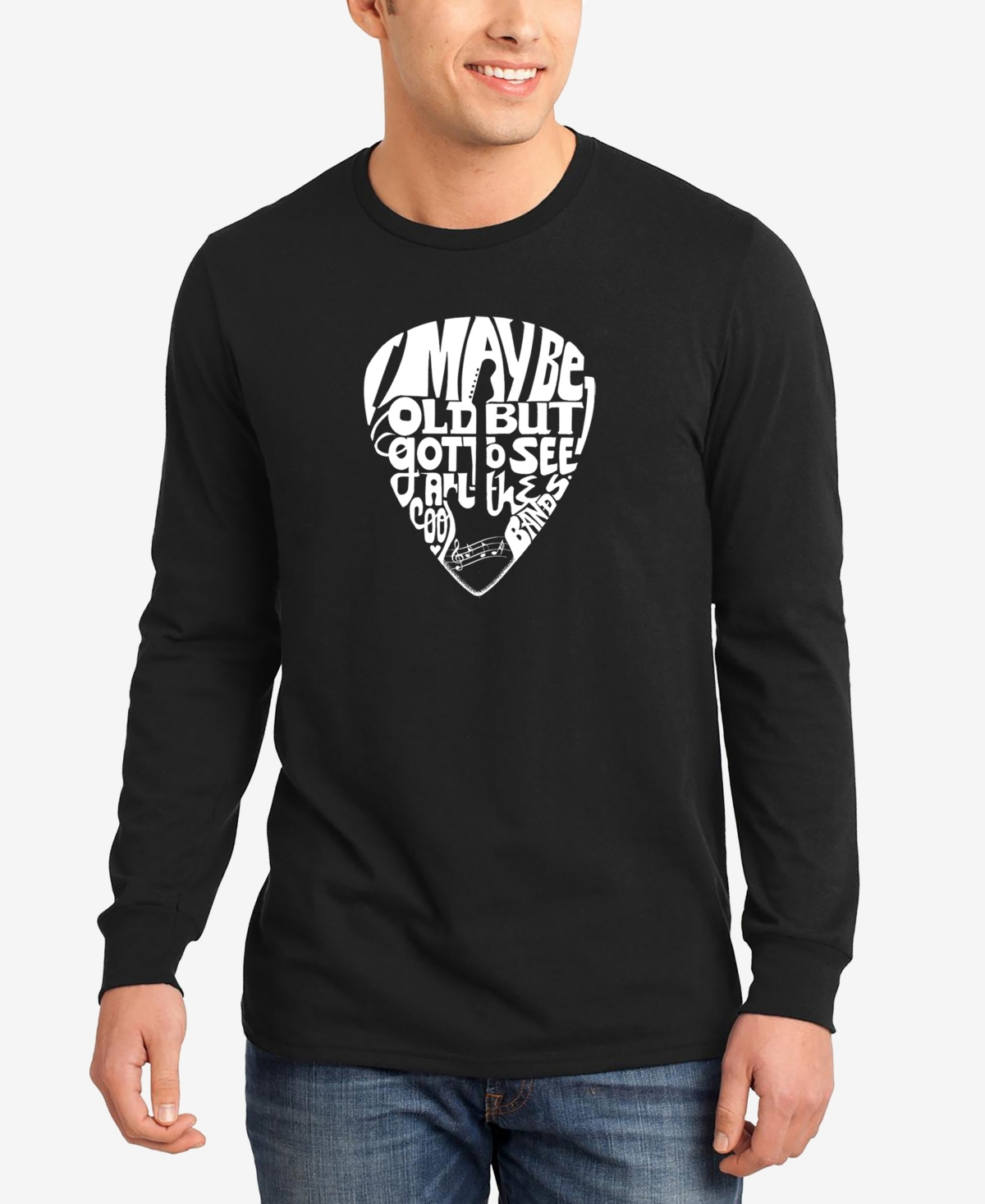 La Pop Art Men's Guitar Pick Word Art Long Sleeve T-shirt In Black