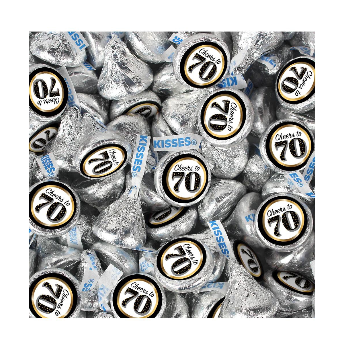 Just Candy 100 Pcs 70th Birthday Candy Hershey's Kisses Milk Chocolate (1 Lb, Approx. 100 Pcs) In Silver