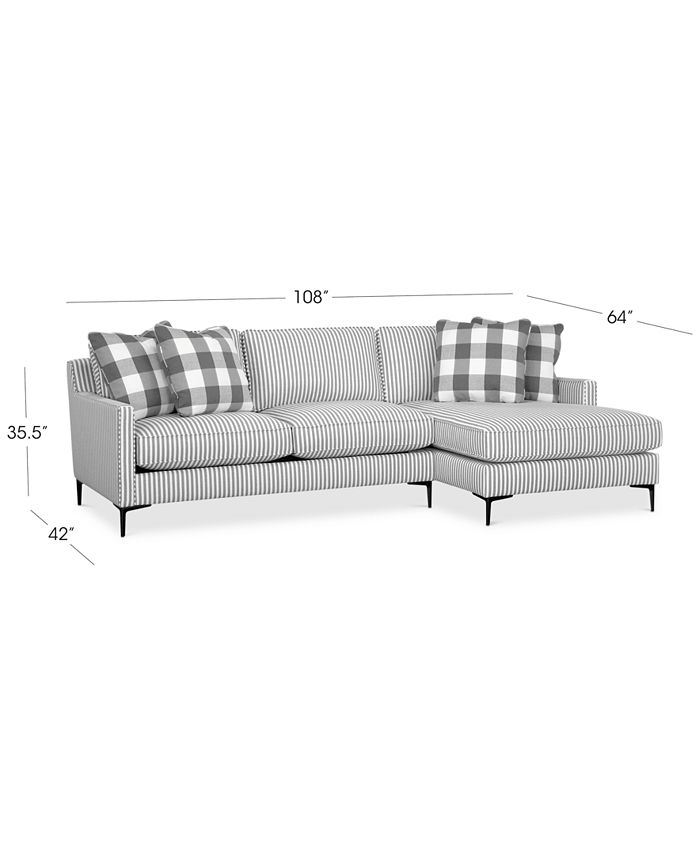 Furniture Laylanna 108" 2Pc. Fabric Striped Sectional with Chaise