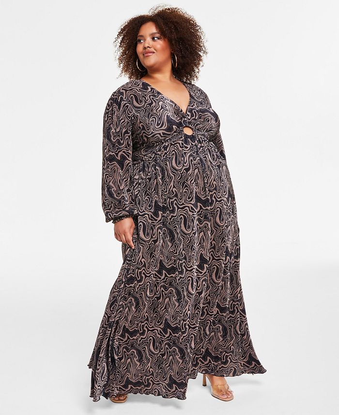 Parcel debat upassende Nina Parker Trendy Plus Size Keyhole Printed Pleated Jersey Maxi Dress -  Macy's