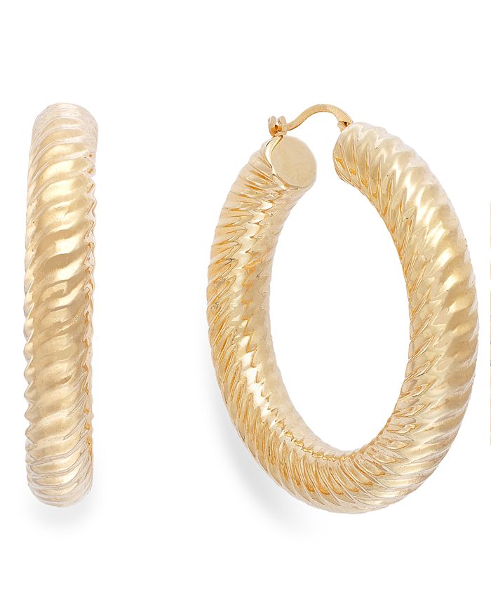Macy's Signature Gold™ Ribbed Hoop Earrings in 14k Gold over Resin - Macy's