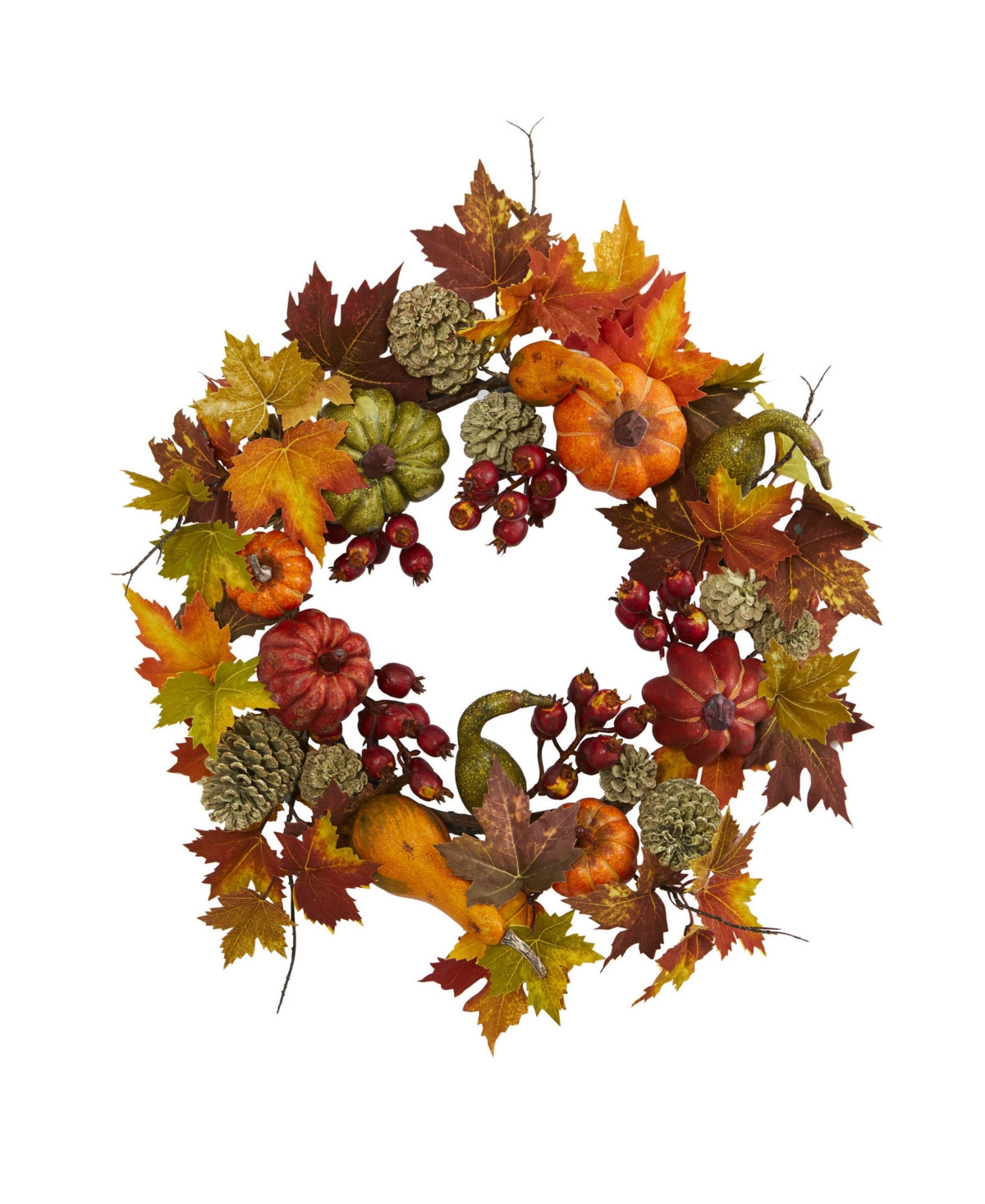 24" Pumpkin, Gourd, Berry and Maple Leaf Wreath - Multi