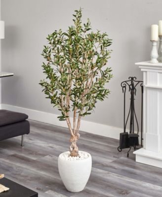 5' Olive Artificial Tree in White Oval Planter
