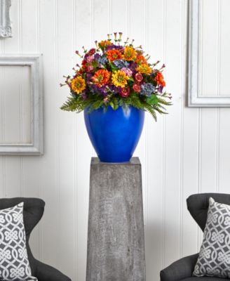 Giant Mixed Floral Artificial Arrangement in Blue Vase