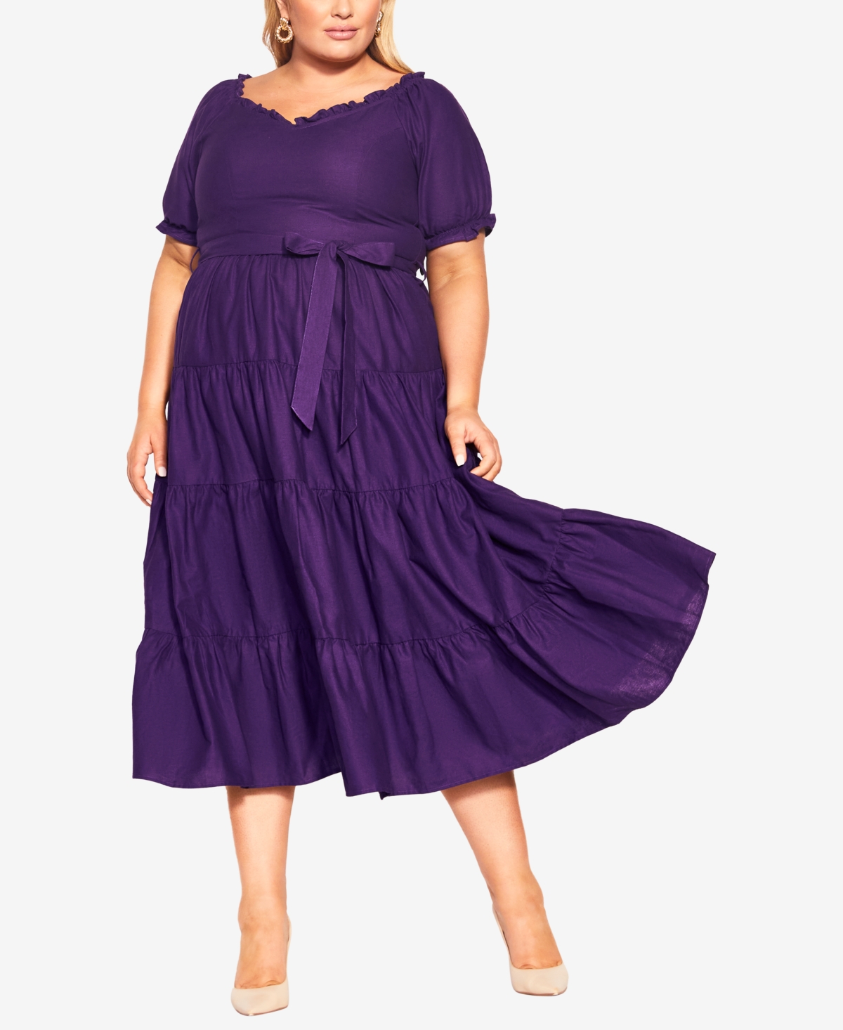 Plus Size Puffed Sleeve Maxi Dress - Blush
