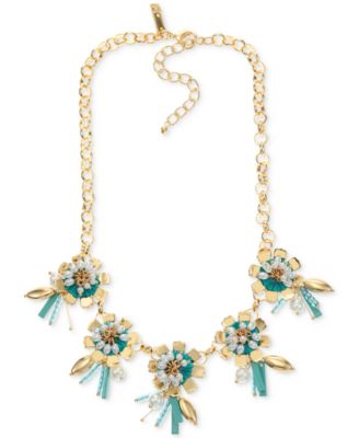 I.N.C. International Concepts - Gold-Tone Multi-Stone Thread-Wrapped Flower Statement Necklace, 17" + 3" extender