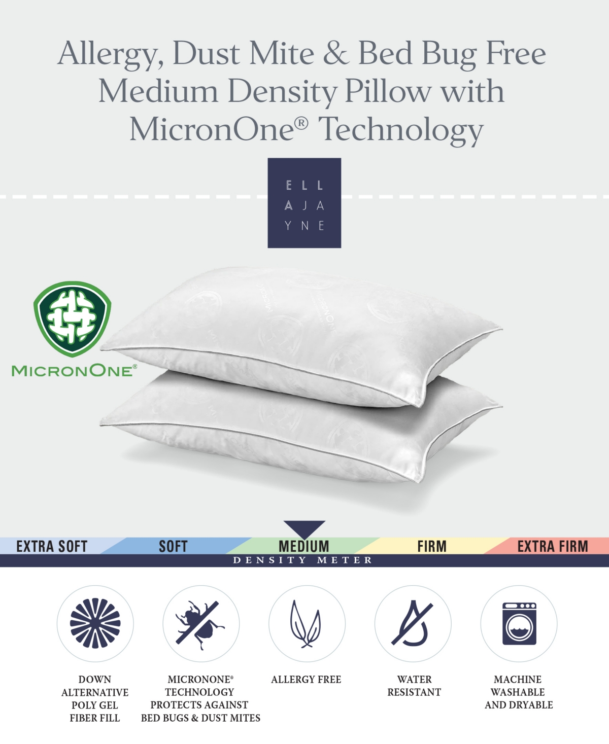 Ella Jayne MicronOne Allergen-Free Down Alternative Medium Density 2-Pack Pillow