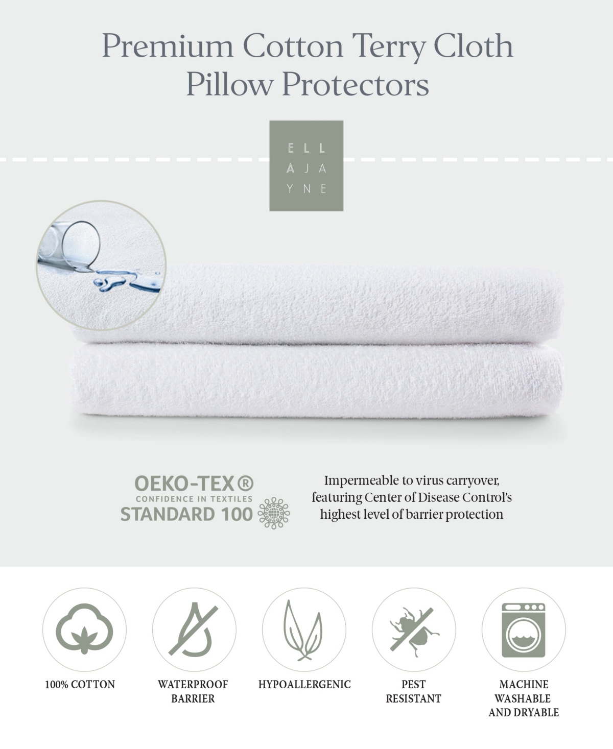 Ella Jayne Terry Cloth Water Proof 2-Pack Pillow Protectors