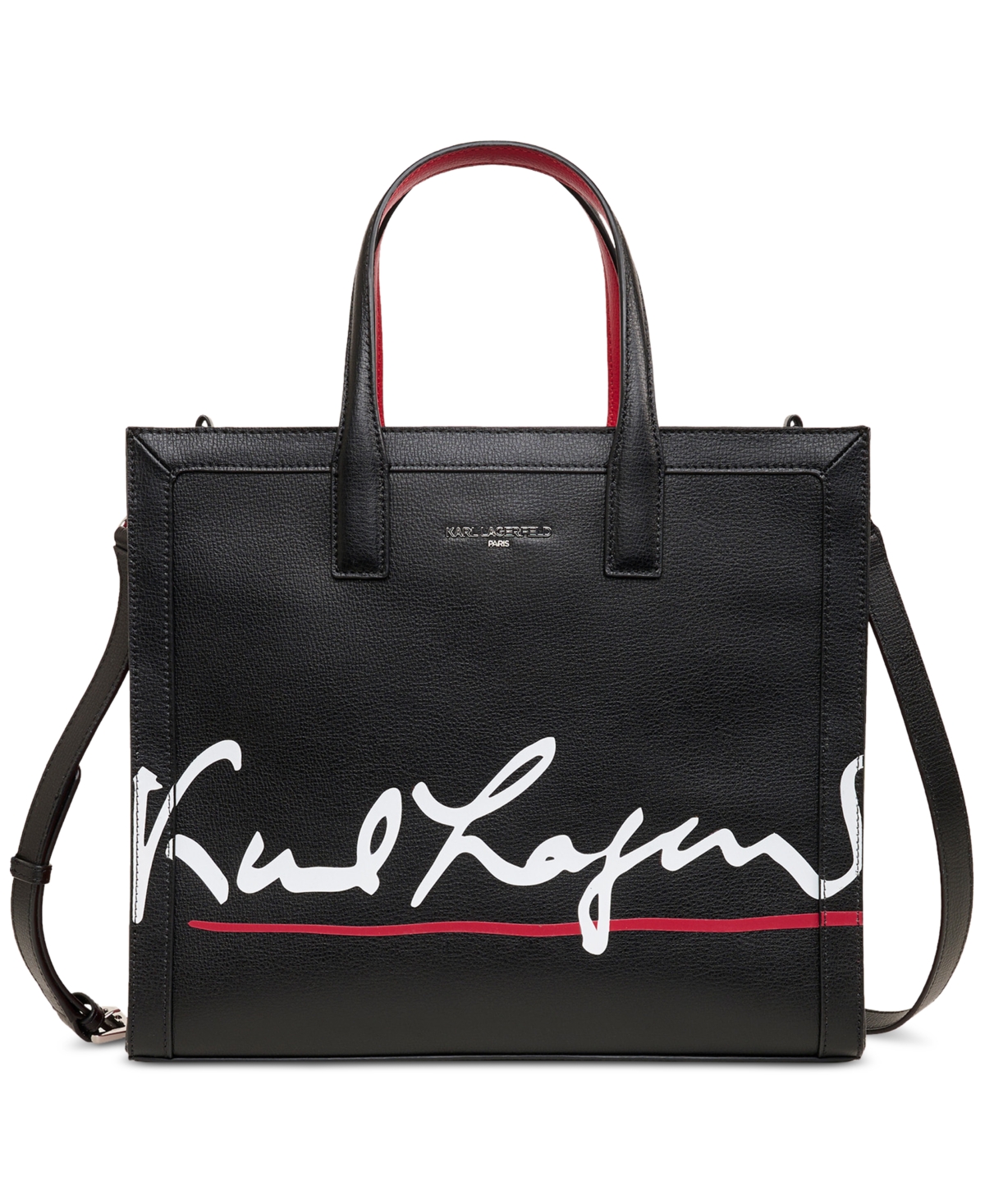Karl Lagerfeld Nouveau Karl Leather Medium Tote In Black/white/red ...