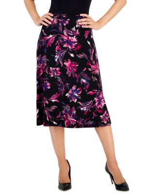 Women's Printed Stretch Knit Pull-On Midi Skirt