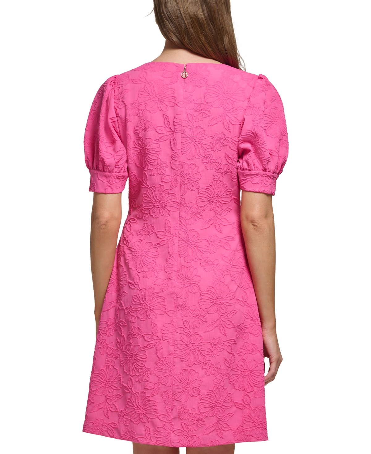 Shop Tommy Hilfiger Women's Blossom Jacquard Puff-sleeve Dress In Hot Pink