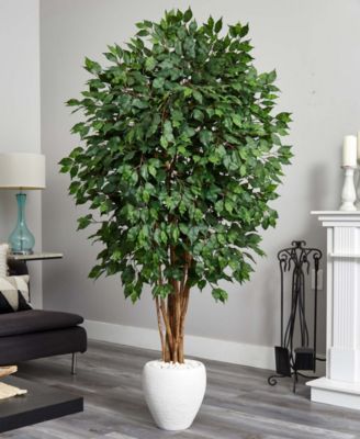 6' Ficus Artificial Tree in White Planter
