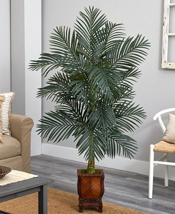 Nearly Natural - 4.5' Golden Cane Palm Artificial Tree in Decorative Wood Planter