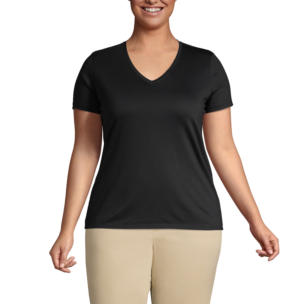 Plus Size Relaxed Supima Cotton Short Sleeve V-Neck T-Shirt - Black