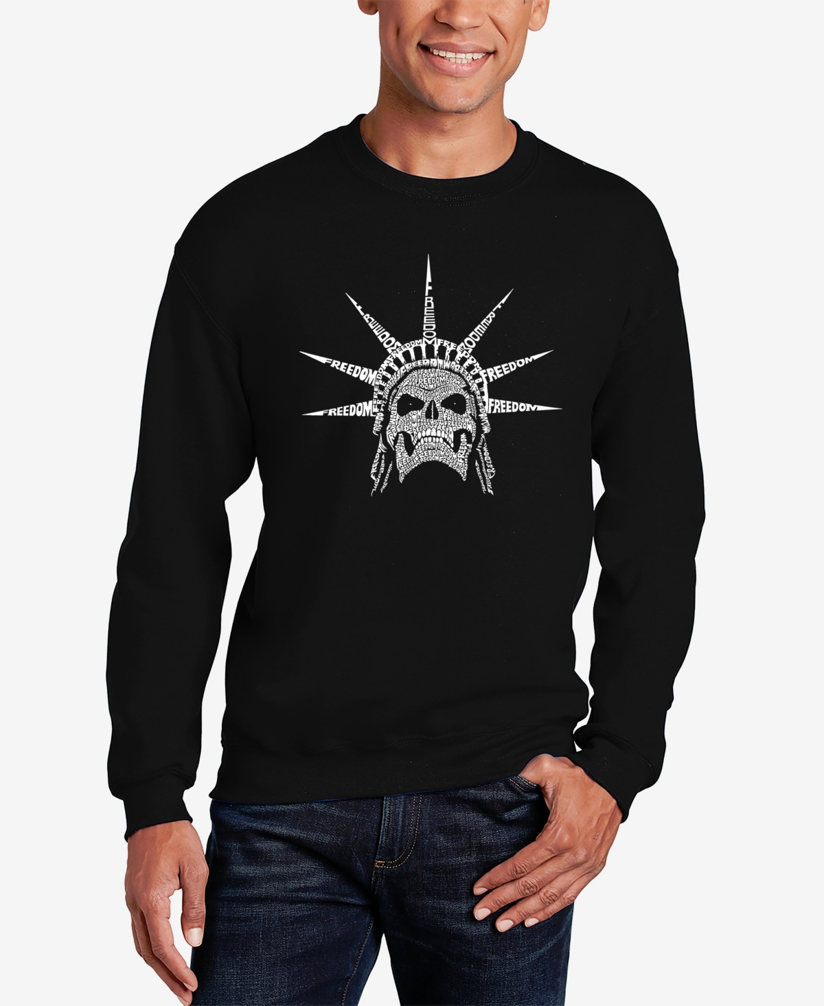 La Pop Art Men's Word Art Crewneck Freedom Skull Sweatshirt In Black