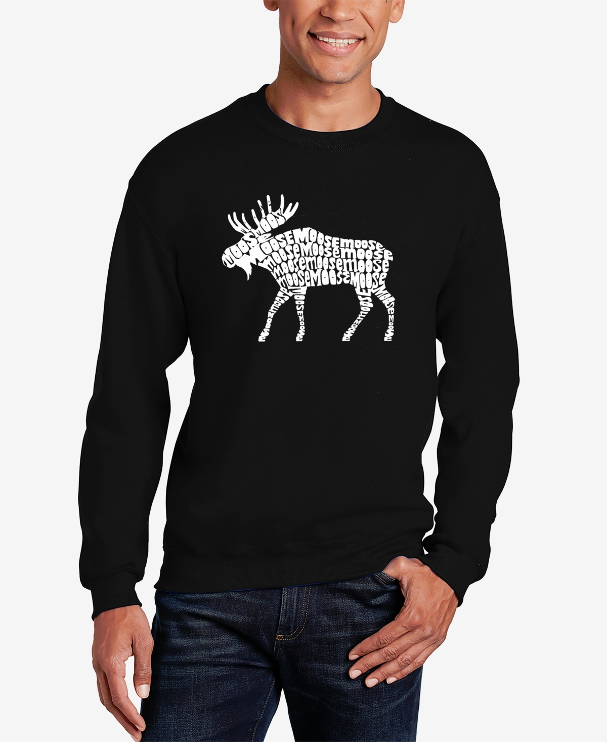 La Pop Art Men's Word Art Crewneck Moose Sweatshirt In Black