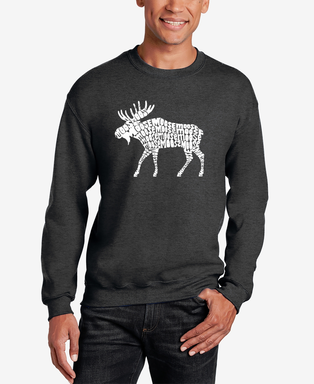 La Pop Art Men's Word Art Crewneck Moose Sweatshirt In Dark Gray
