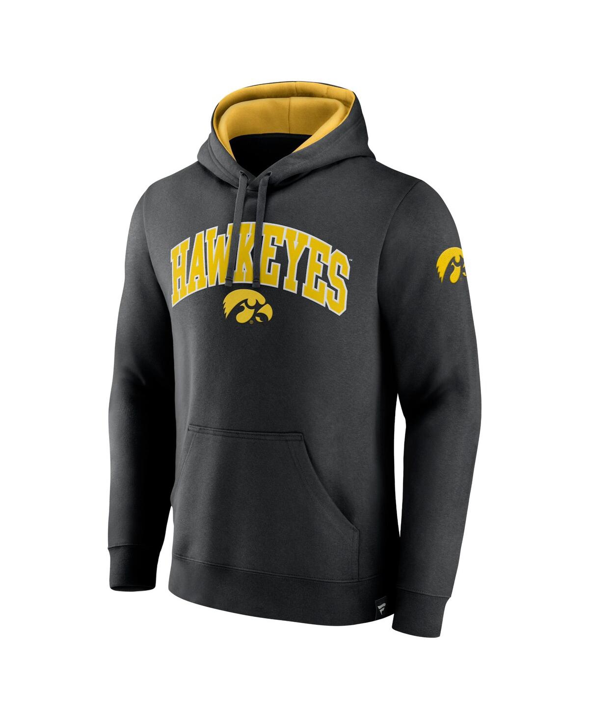 Fanatics Men's  Black Iowa Hawkeyes Arch And Logo Tackle Twill Pullover Hoodie In Black