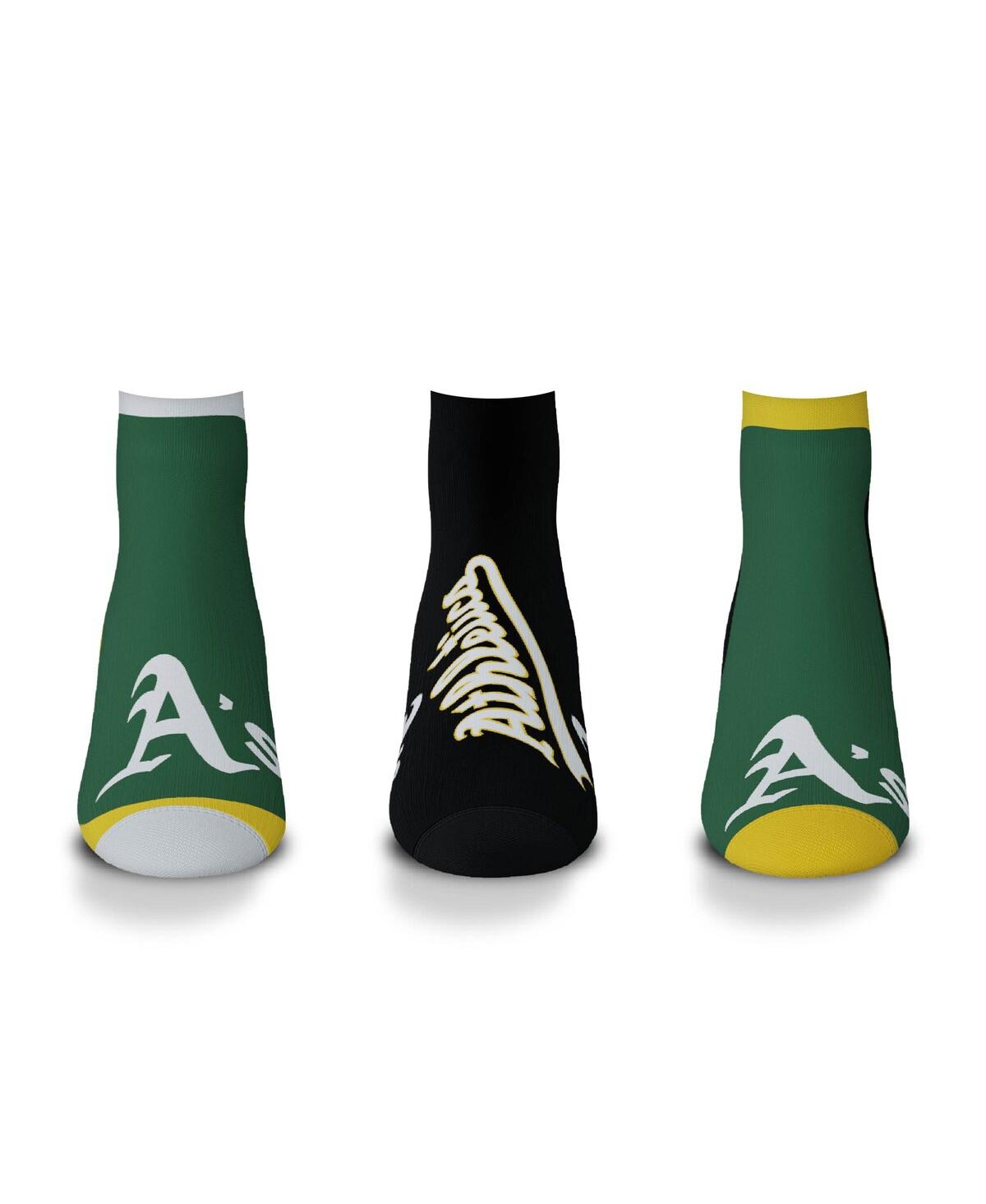 Shop For Bare Feet Men's And Women's  Oakland Athletics Flash Ankle Socks 3-pack Set In Green,black