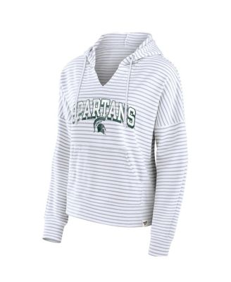Women's White Michigan State Spartans Striped Notch Neck Pullover Hoodie