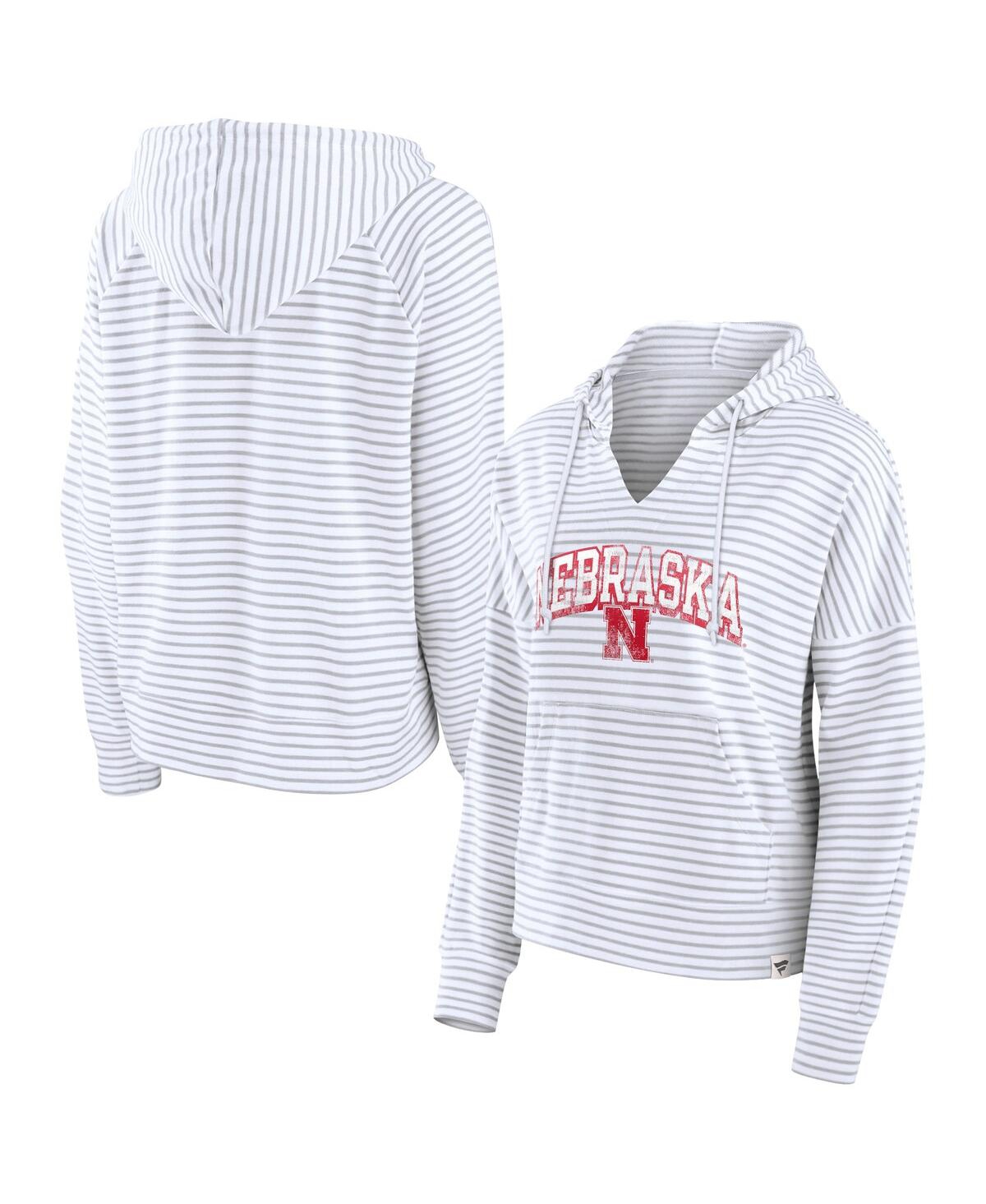 Fanatics Women's  White Alabama Crimson Tide Striped Notch Neck Pullover Hoodie
