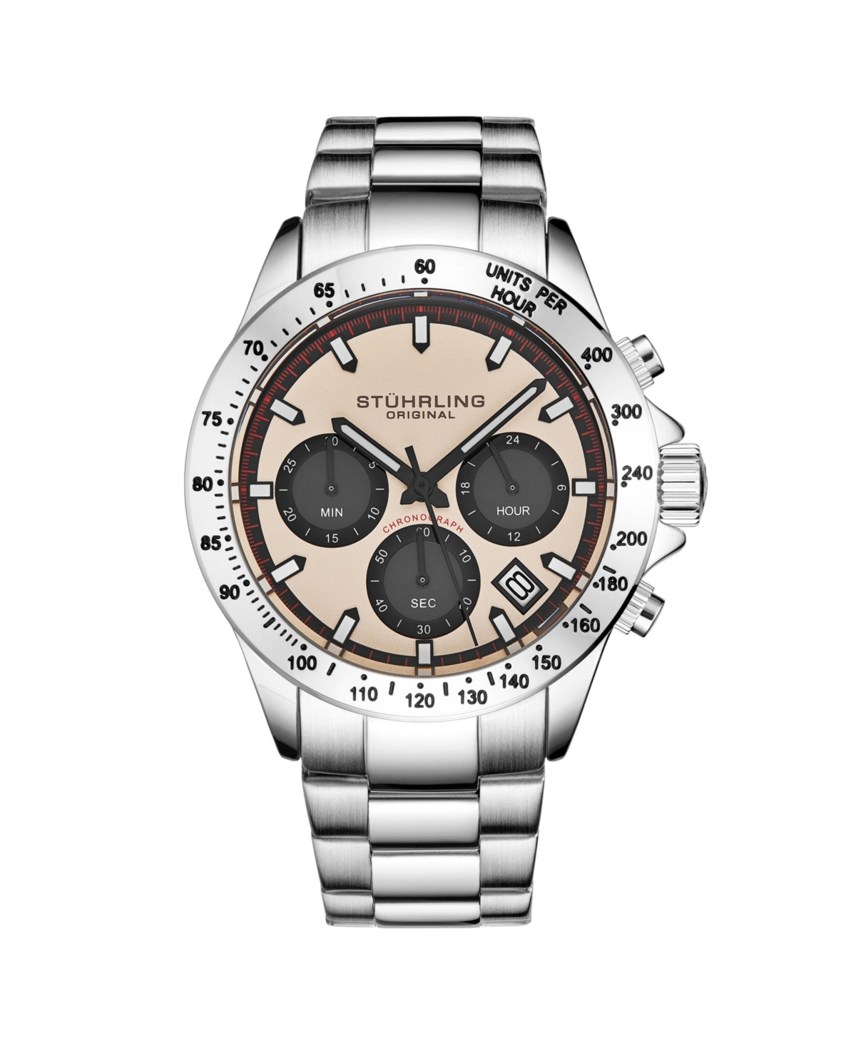 Stuhrling Men's Monaco Silver-tone Stainless Steel , Brown Dial , 42mm Round Watch - Silver-tone