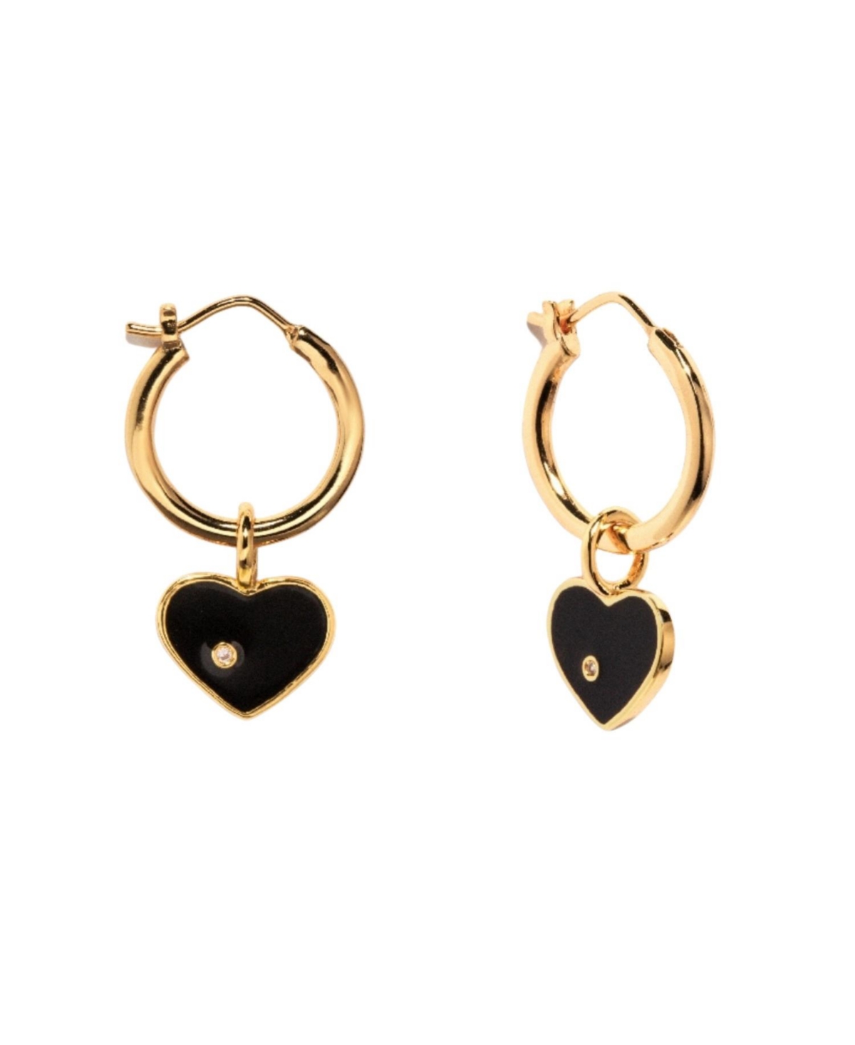 Women's Enamel Heart Hoop Earrings - Black