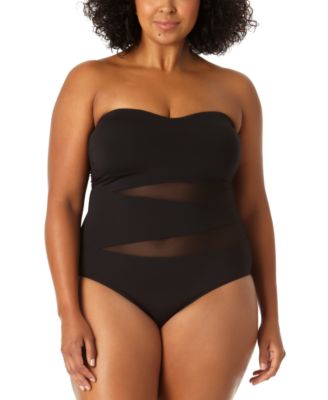 Anne Cole Plus Size Mesh-Inset Strapless One-Piece Swimsuit Macy's