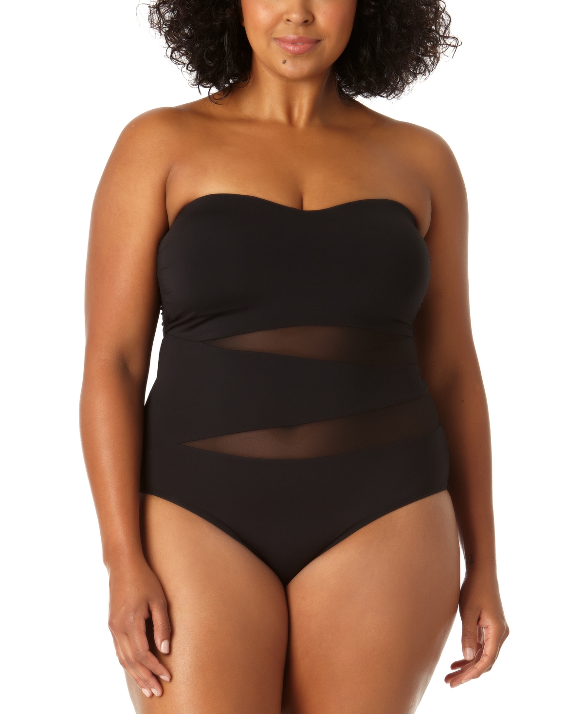 Anne Cole Plus Size Mesh-Inset Strapless One-Piece Swimsuit Women's Swimsuit