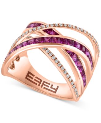 EFFY Collection - Ruby (1-7/8 ct. t.w.) & Diamond (1/4 ct. t.w.) Multirow Crossover Ring in 14k Rose Gold