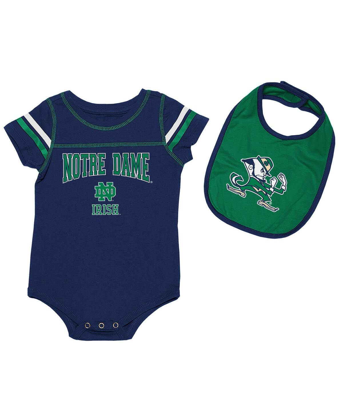 Colosseum Babies' Newborn And Infant Boys And Girls  Navy, Green Notre Dame Fighting Irish Chocolate Bodysuit In Navy,green
