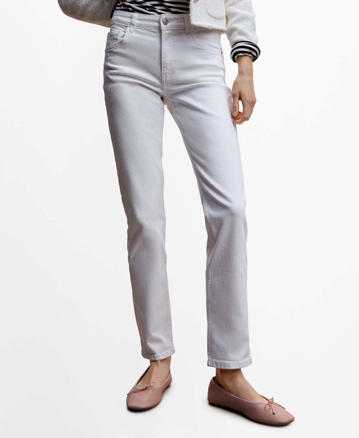Mango Mid-rise Straight Jeans White In White