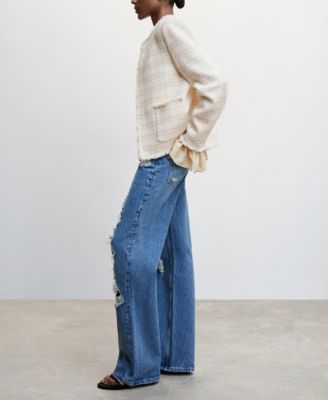 MANGO Women's Ruffled Cuffs Tweed Jacket