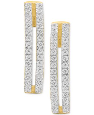 Diamond Double Row Small Hoop Earrings (1/2 ct. t.w.) in Sterling Silver & 14k Gold-Plate