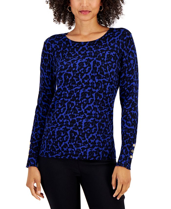 Jm Collection Women's Glam Animal Printed Knit Top, Created for