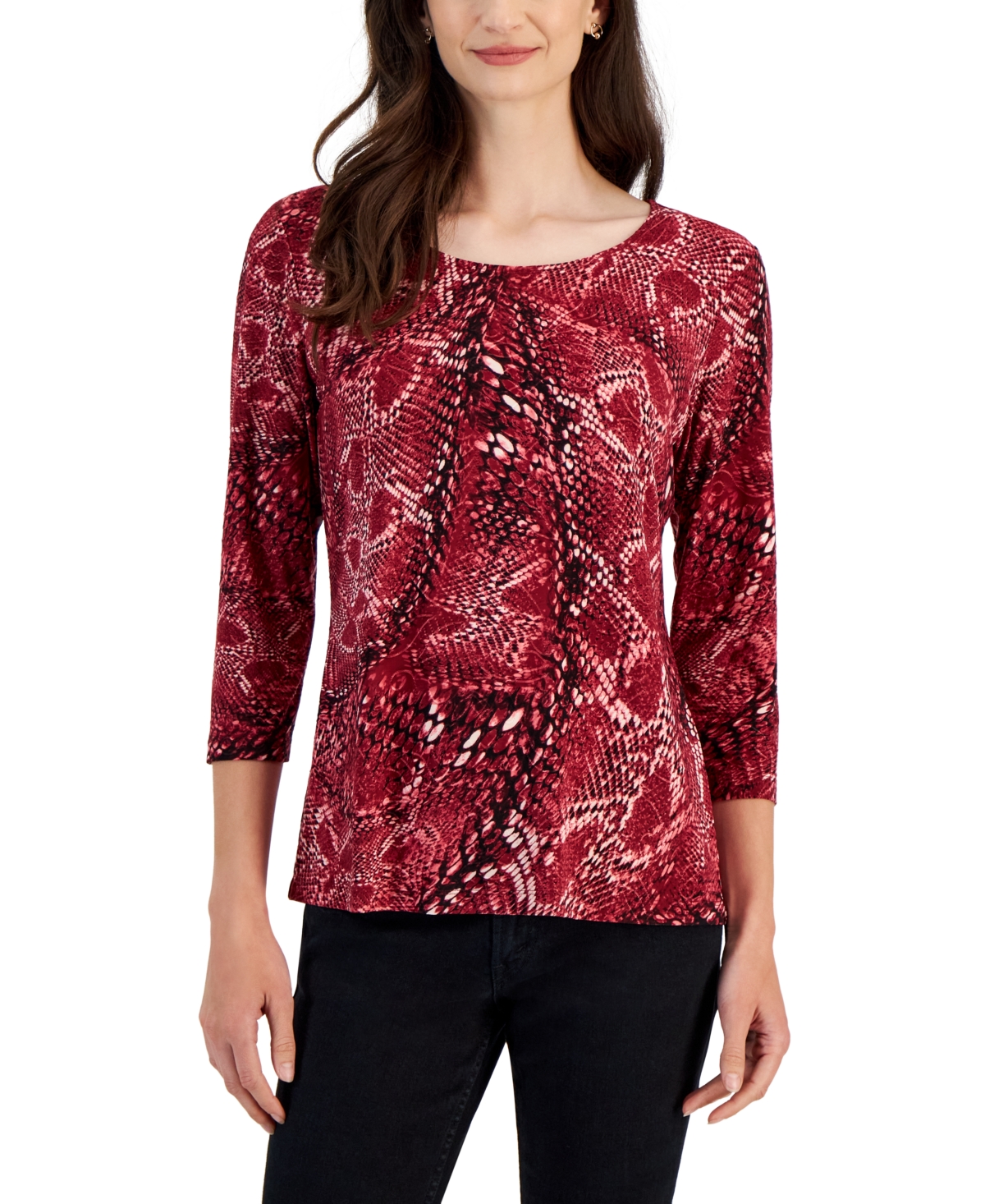 Jm Collection Petite Warped Snake Jacquard Top, Created For Macy's In ...