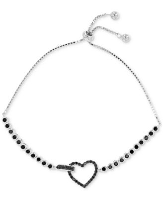 Black Cubic Zirconia Heart & Bezel Bolo Bracelet