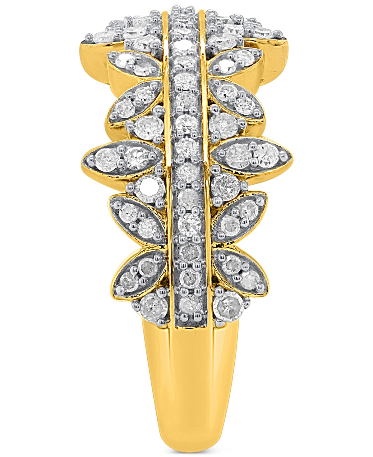 Diamond Horizontal Cluster Statement Ring (1/2 ct. t.w.) in 14k Gold-Plated Sterling Silver - Gold-Plated Sterling Silver