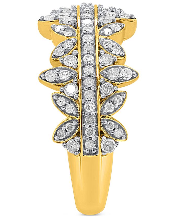 Macy's - Diamond Horizontal Cluster Statement Ring (1/2 ct. t.w.) in 14k Gold-Plated Sterling Silver