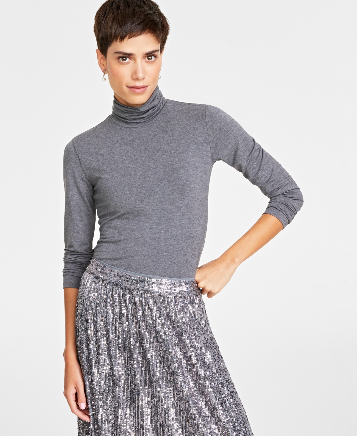 On 34th Women's Modal Turtleneck, Created For Macy's In Med Grey Heather