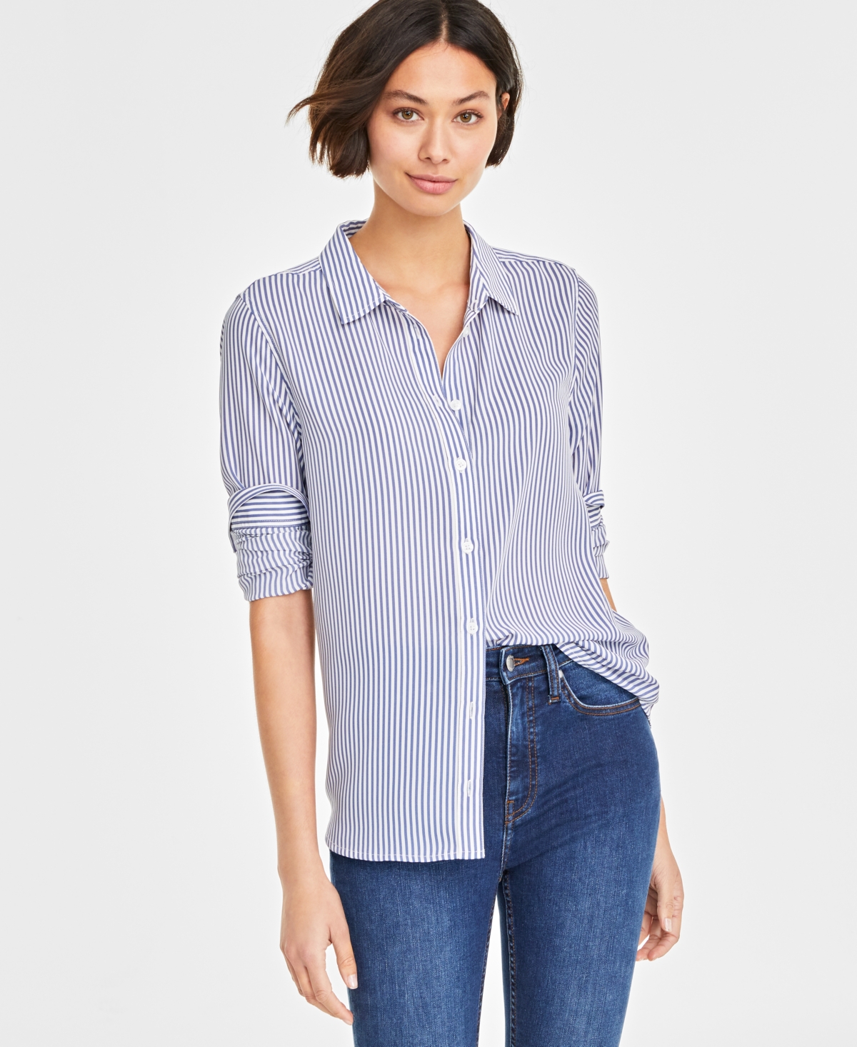 Shop On 34th Women's Button-front Crepe Shirt, Created For Macy's In Pink Lilac Cmb