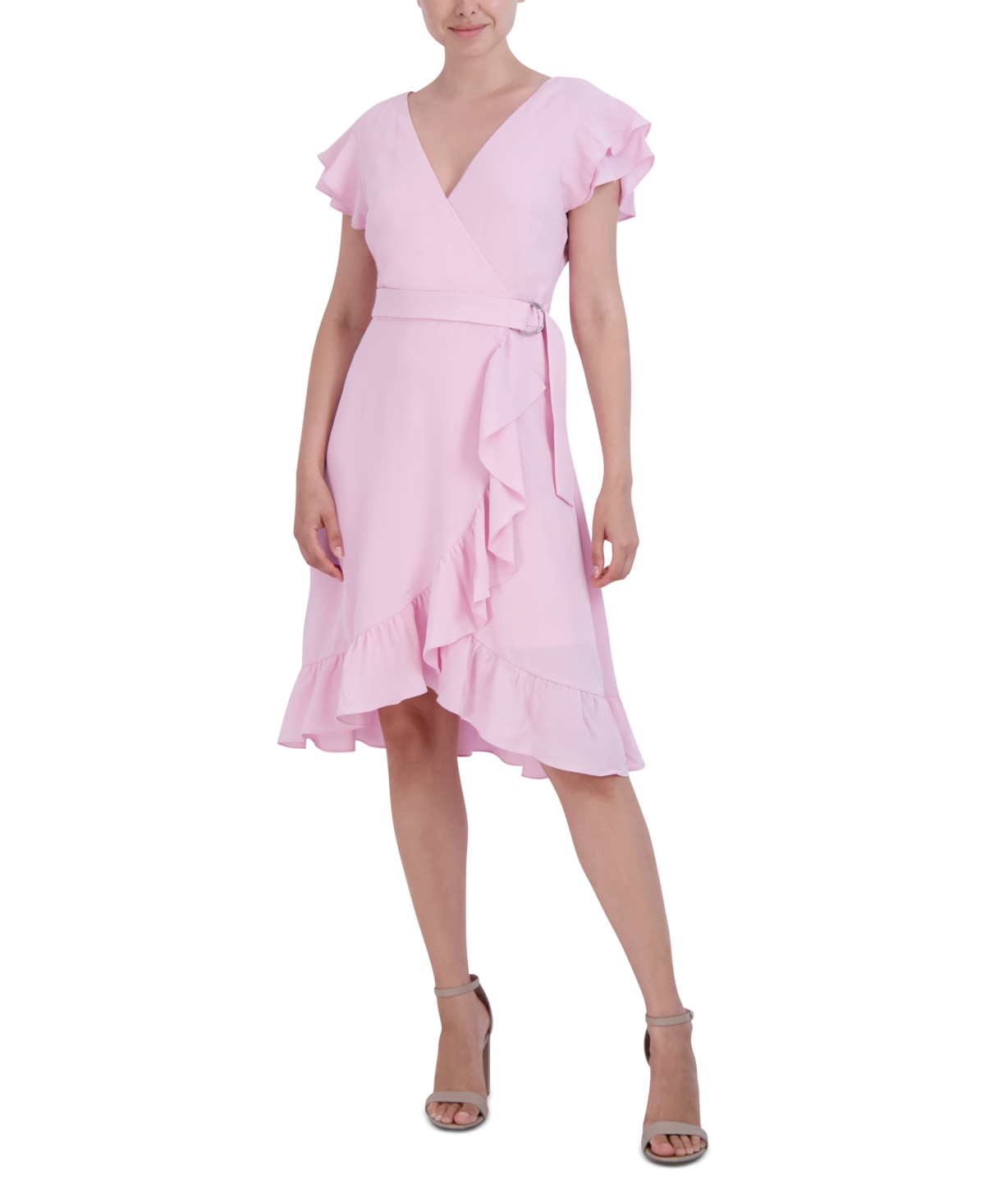 Women's Ruffled Flutter-Sleeve Dress - Blush