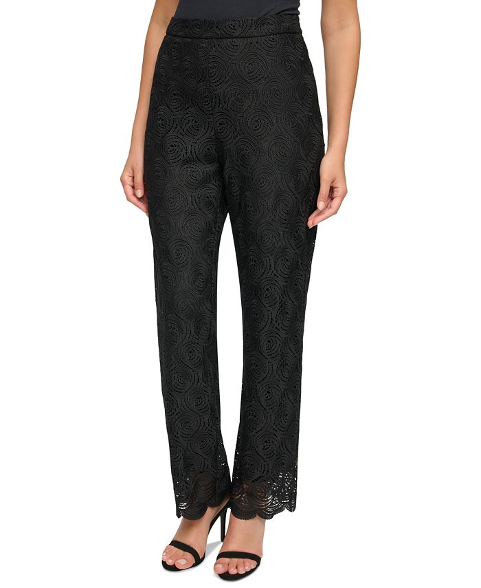 Donna Karan Women's Circular Lace Wide-Leg Zip Pants - Macy's
